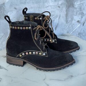 Old Gringo Yippee Ki Yay Studded Suede Lace Up Boots Black Western Boho Core 8.5